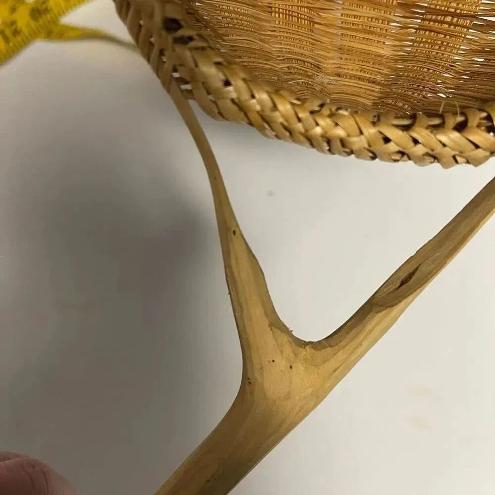 Vintage hand & carved woven bamboo rice strainer or colander.